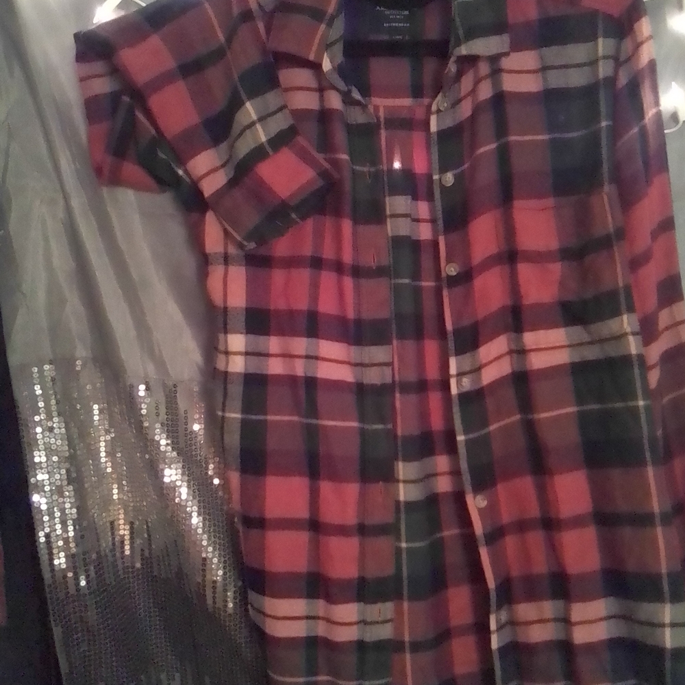 American Eagle Multi Colorful Plaid Women's Top (Red, Dark Forest Green, Cream)